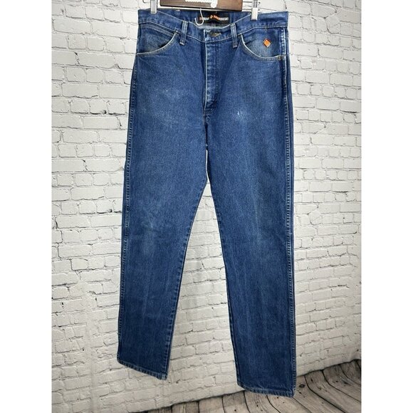 Wrangler 13 Original Flame Resistant Blue 100% Cotton Distressed Jeans (34X36) - Picture 1 of 13